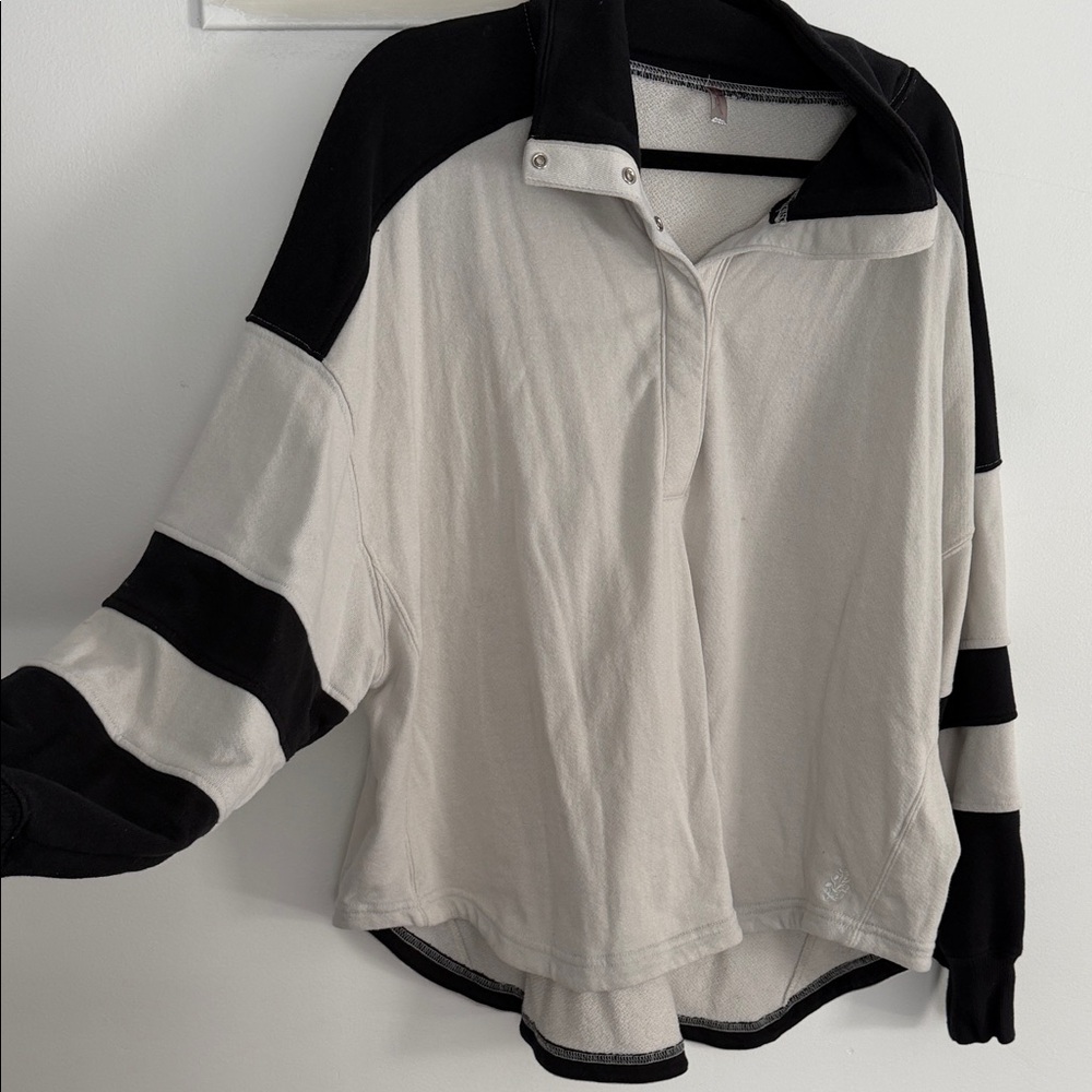 Free people movement Beige and Black Pullover Rugby-Style Top